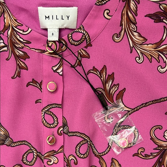 Milly Long Sleeve Pink and Brown Chain Patterned Dress, Size 8, NWOT - Picture 16 of 16